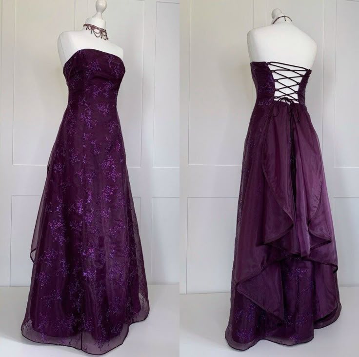 Strapless Grape Tulle Evening Dress Long Prom Dresses S7083