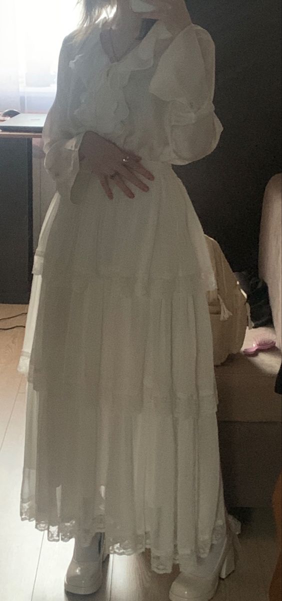 White chiffon long party prom dress, long evening gown S7001