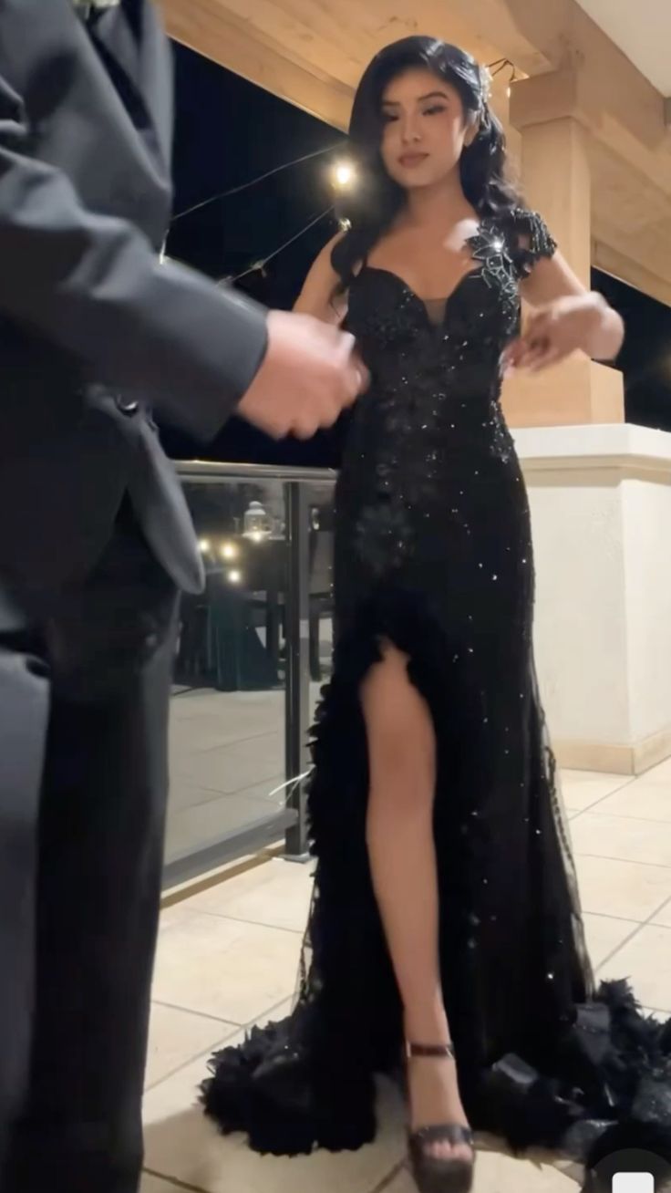 Black Sexy Elegant Evening Gowns Long Prom Dress With Split S7236