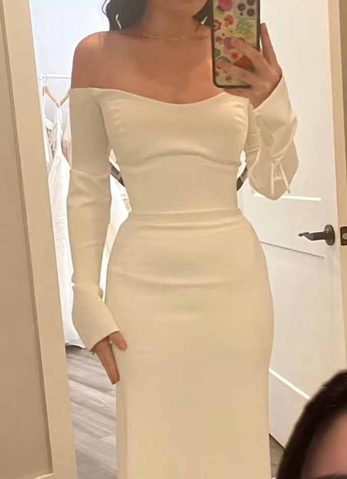 White Off Shoulder Simple Wedding Dress Evening Gown S6128