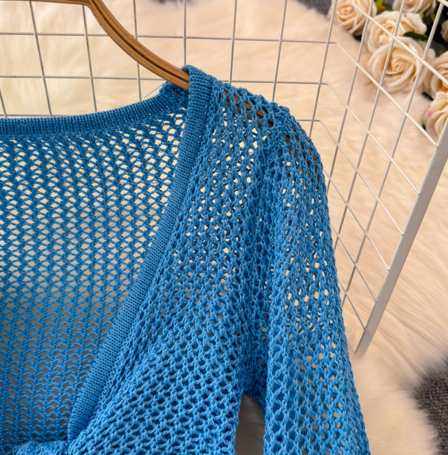 Holiday swimsuit bikini tie waist mesh beach sun protection clothing cover-up two-piece suit R0338