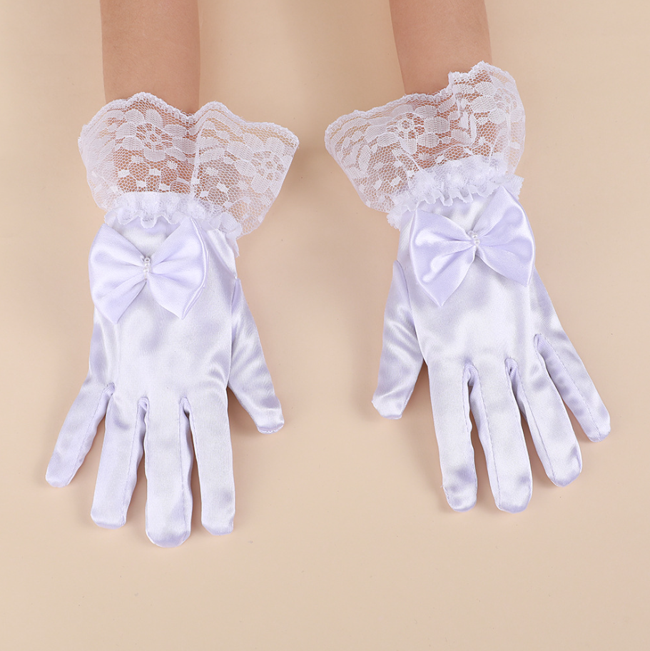 Children's bow gloves bride wedding flower girl lace lace satin student performance dress gloves S6270