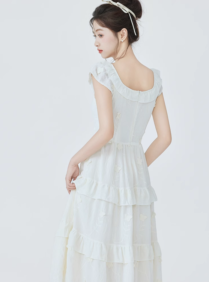 Tea break French gentle style sweet dress new waist temperament long dress R2378