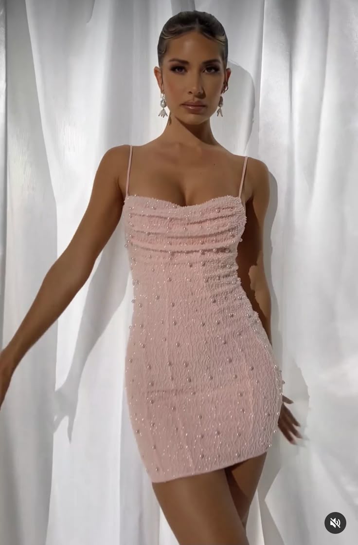 Pink suspenders inlaid with pearls slim hip-hugging homecoming dress R2454