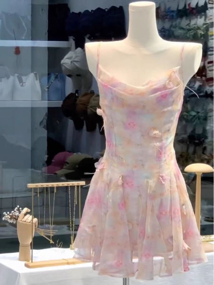 Pink floral halter neckline waist cute mini skirt homecoming dress R4122