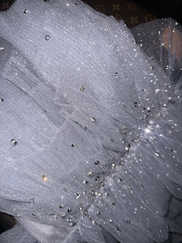 White strapless fitted waist tulle dress, princess-style long ball gown R6914