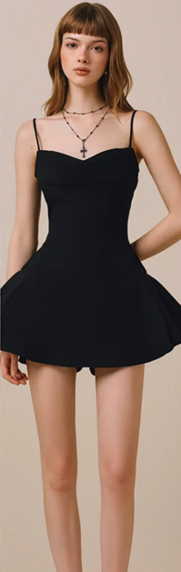 Black suspenders sexy waist slim A-line cute short skirt homecoming dress R4535