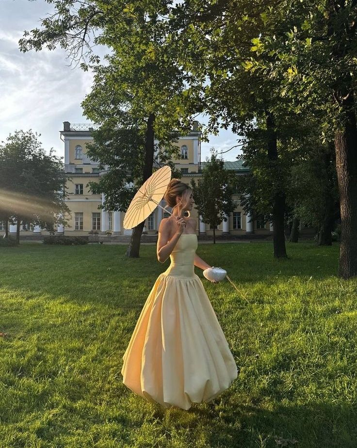 Elegant Satin Silky Prom Gown Pastel Yellow Women's Maxi Birthday Dress Evening Dress RS2965