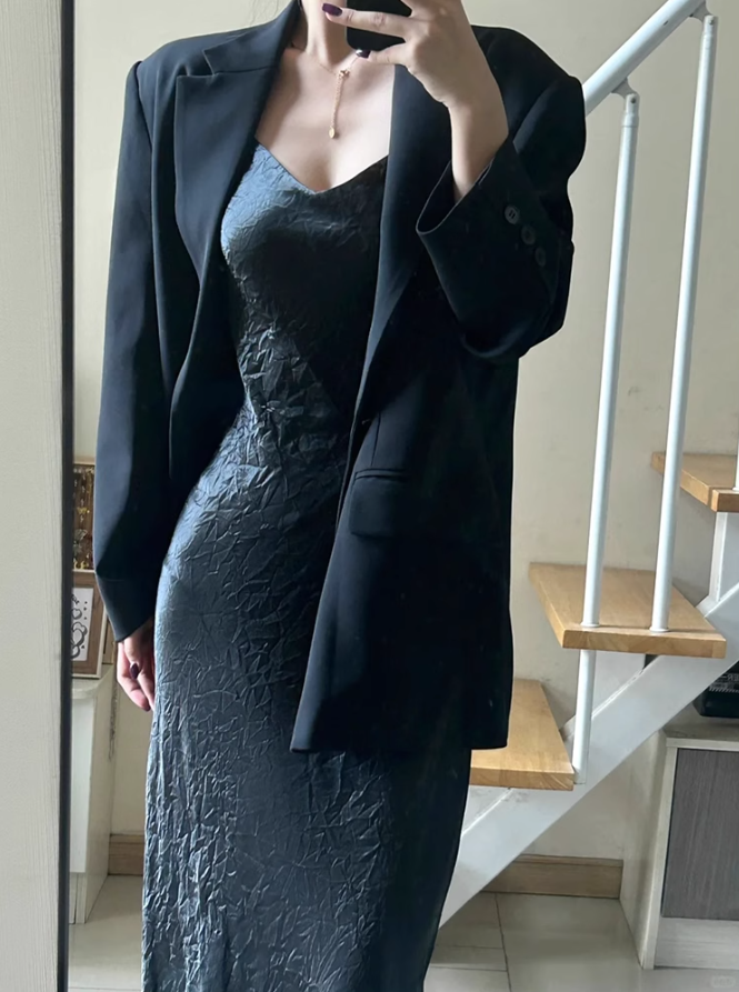 Large size French royal sister retro black suit jacket light luxury evening dress suspender skirt R1884