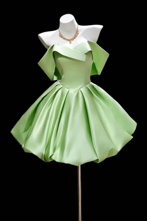 Minimalist Light Green A-Line Portrait Corset Mini Prom Dress Homecoming Dress RS434