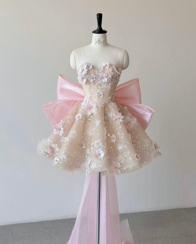 Princess Style Ivory Beaded A-Line Strapless Applique Corset Mini Birthday Dress Homecoming Dress RS451