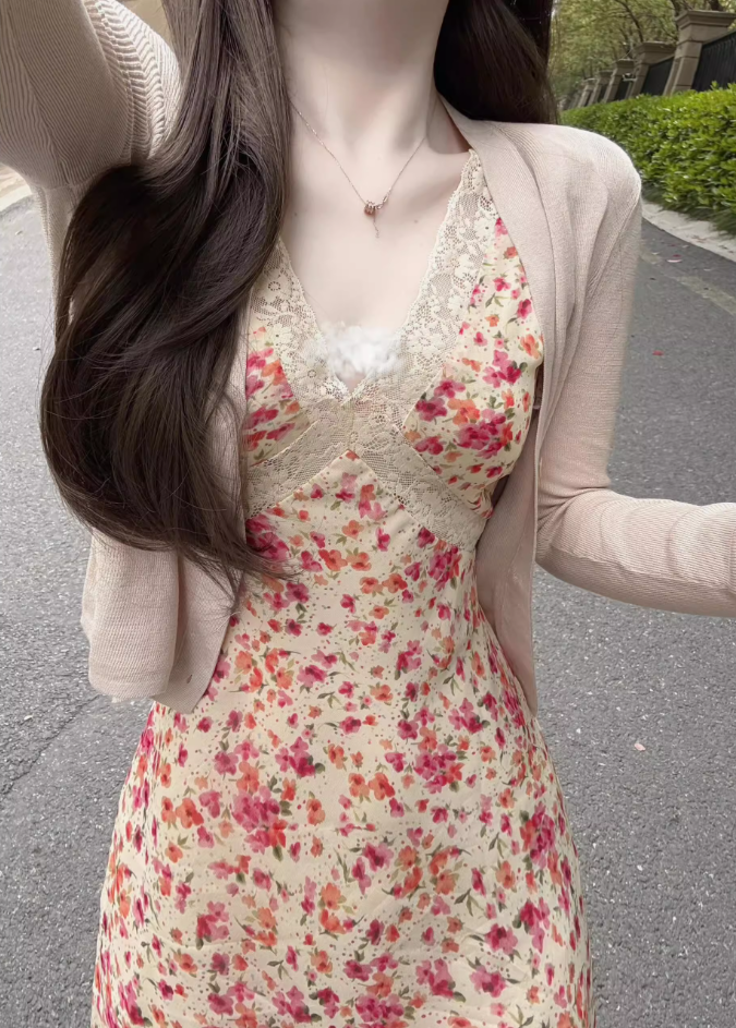 Retro V-neck sleeveless dress temperament waist A-line short skirt R0694