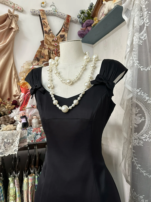 Black halter-neck fitted A-line mini dress, ball gown R6317