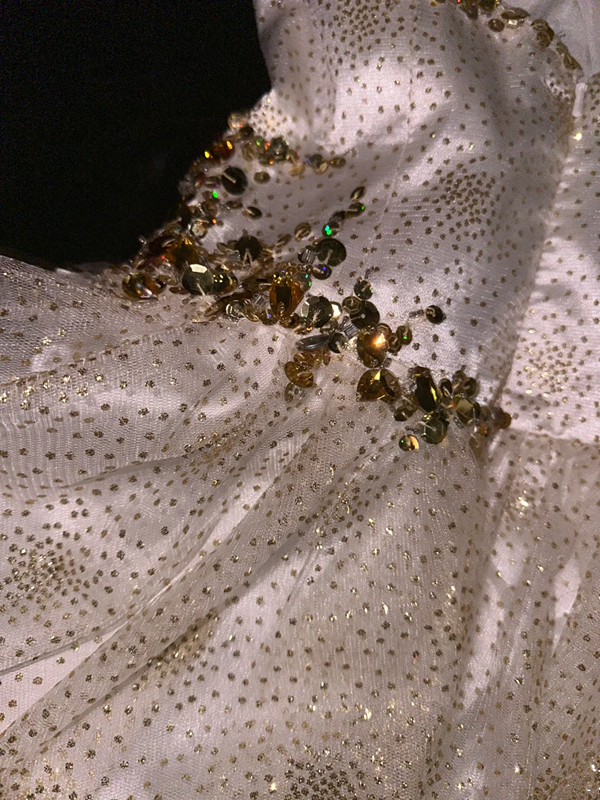 White strapless, fitted A-line princess short ball gown R7035