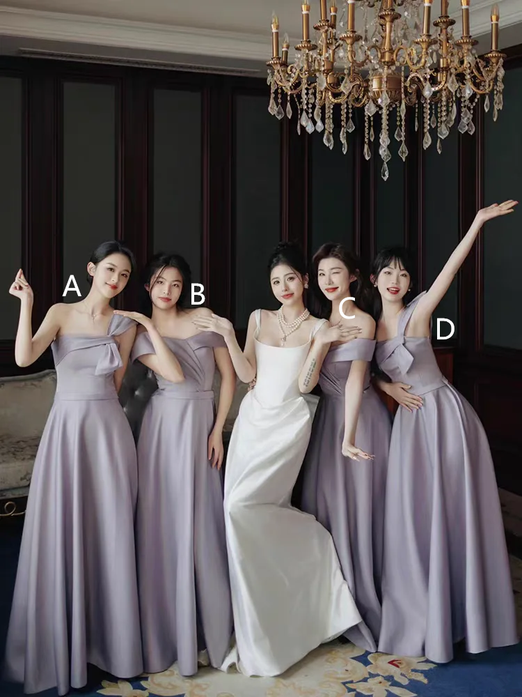 Purple satin waist slim fit elegant ball gown, bridesmaid dress R5996