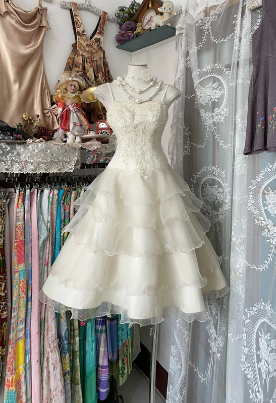 Light apricot suspender waist slim fit A-line cake skirt ball gown R6198