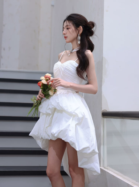 Elegant White A-line Spaghetti Straps Corset Mini Evening Dress Homecoming Dress RS468