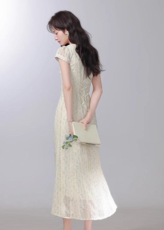 2025 new style gentle style floral dress female waist long skirt R1968