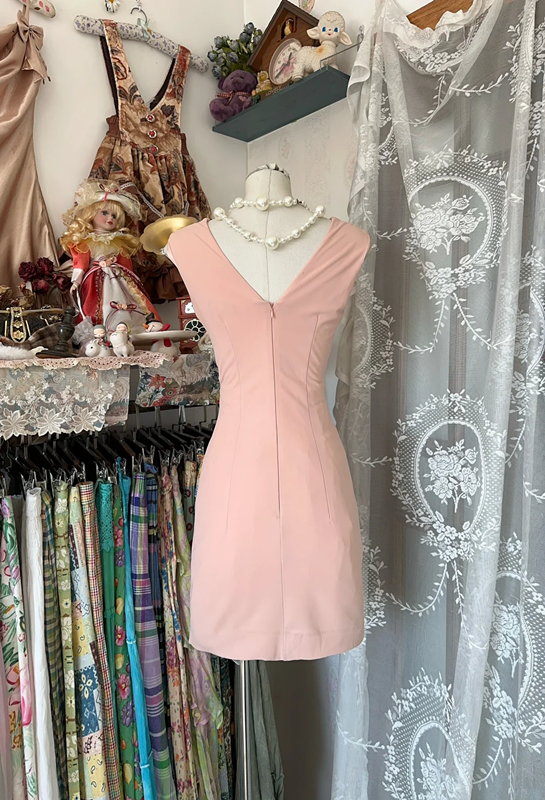 Pink tank top, camisole, fitted waist, bodycon mini skirt, prom dress R6278
