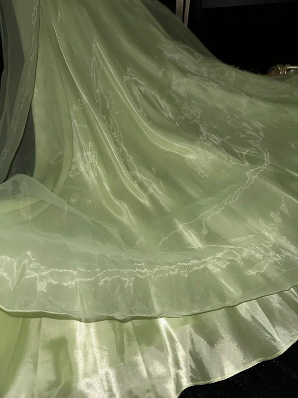 Light green strapless high-waisted fairy long ball gown R6957