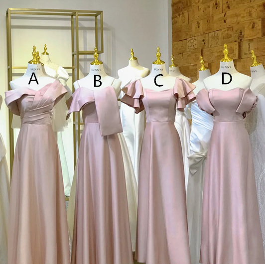 Pink satin waist-cinched, slim-fit and figure-flattering ball gown, bridesmaid dress R5959