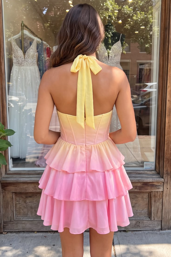 Ruffled Vibrant Women's Homecoming Dress Gradient Corset Short Prom Dress Party Dress RS2484