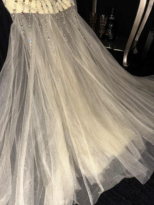 Apricot strapless fitted waist fairy long ball gown R6958