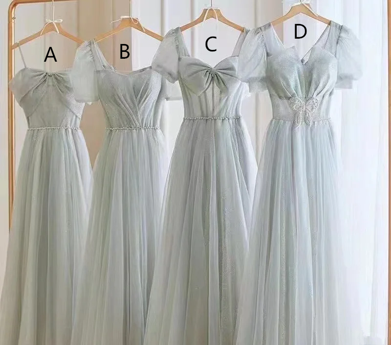 Light blue slim waist elegant ball gown, bridesmaid dress R5998