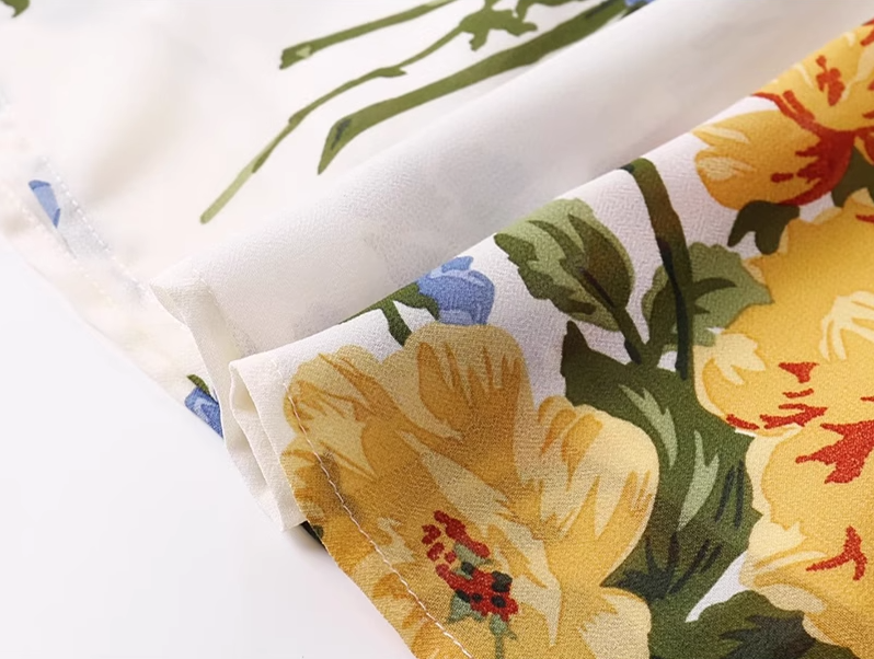 2025 Summer New French Waist Sexy Printed Short Holiday Suspender Dress R0972