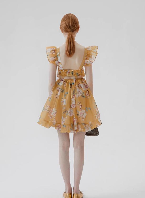 French style sleeveless suspender skirt short skirt floral skirt holiday dress R2771