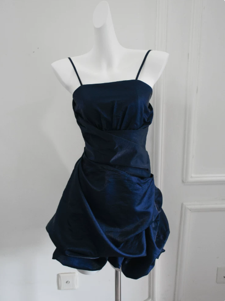 Minimalist Pink/Navy A-line Spaghetti Straps Corset Mini Prom Dress Homecoming Dress RS469