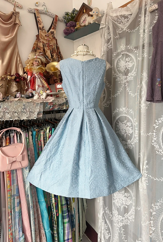 Light blue tank top with a fitted waist and A-line skirt, a prom dress R6320