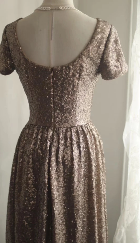 Brown sequined high-waisted sexy long ball gown R6838