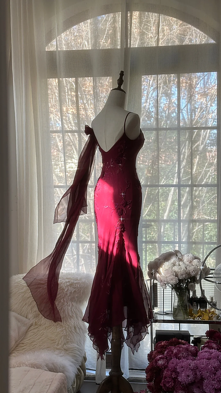 Purple-red halter-neck fitted waist bodycon long ball gown R7715