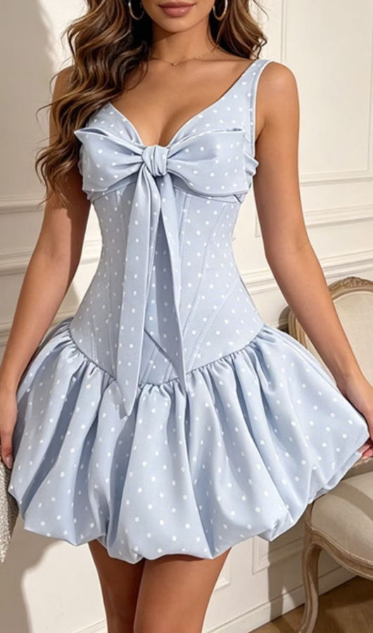 Polka Dots Gentle Women's Homecoming Dress Pale Blue Corset Short Prom Dress Party Dress RS2620