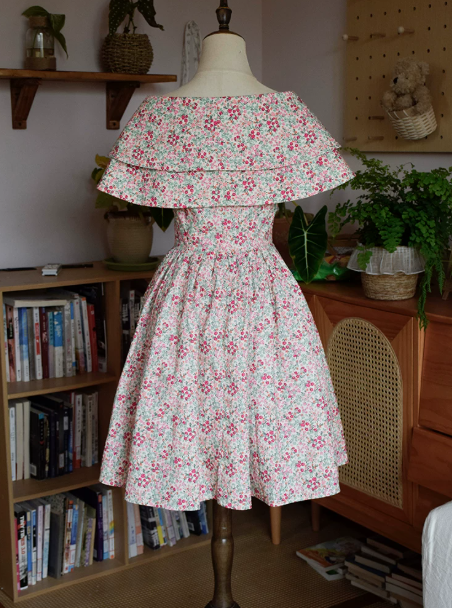 French Retro Floral A-line Portrait Corset Mini Birthday Dress Homecoming Dress RS472