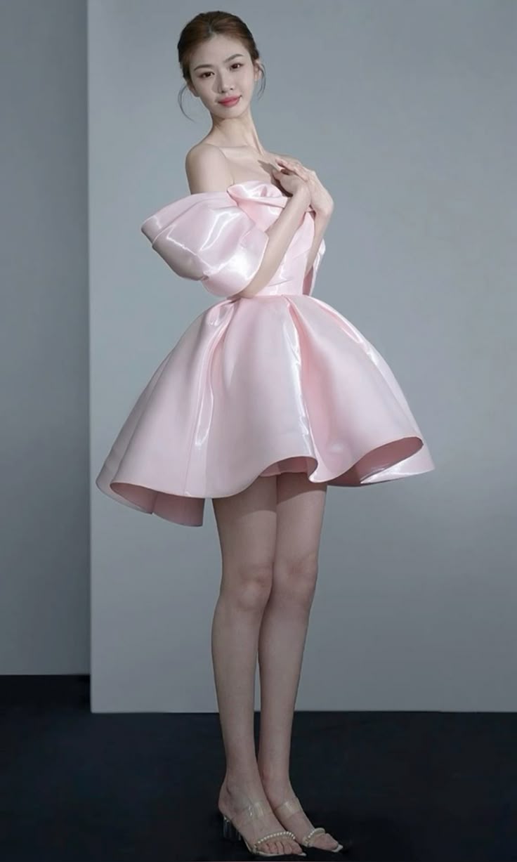 Pink sexy shoulder gentle princess fluffy skirt homecoming dress R2526