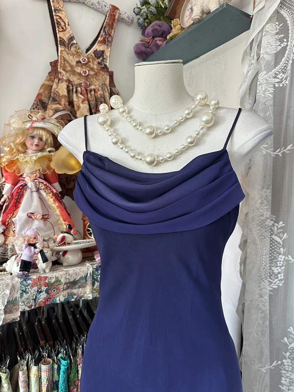 Deep purple halter-neck fitted long dress, ball gown R6360