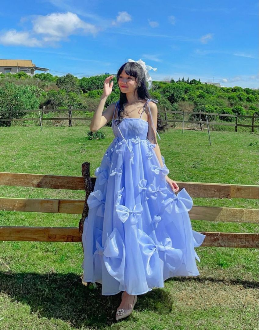Pretty Tulle Bow Women's Prom Gown Blue Maxi Evening Dress Birthday Dress — Fall Outfit 2026 New RS3420