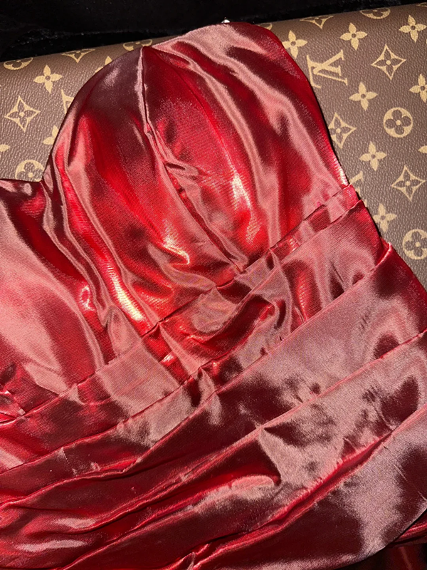 Gradient red strapless fitted satin ball gown R6403