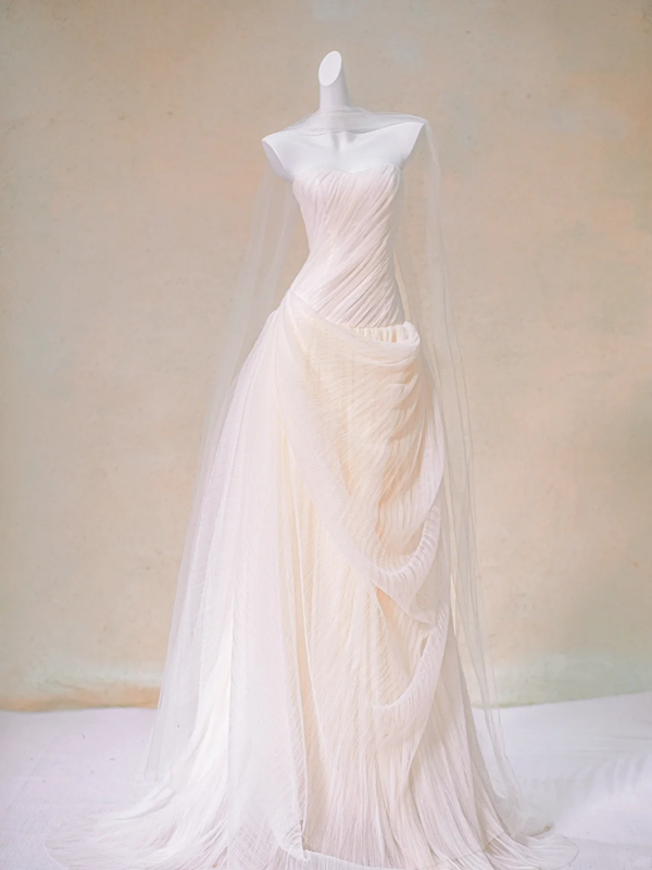 Pink tube top waist slim hip sexy long dress bridal gown R5730