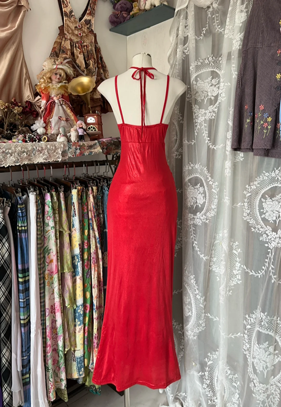 Red backless fitted mermaid gown, ball gown R6362