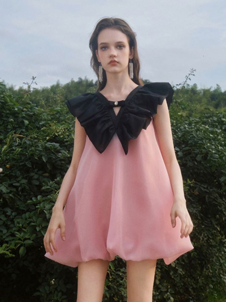 Pink bud skirt black neckline cute charming short skirt homecoming dress R3779