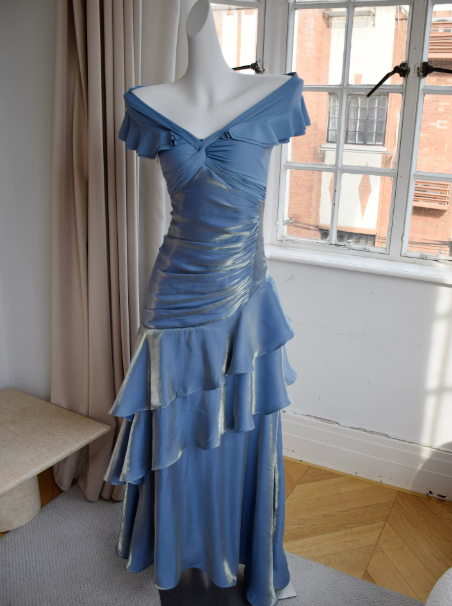 Elegant Ruffled A-Line Portrait Corset Maxi Prom Dress Evening Dress RS518