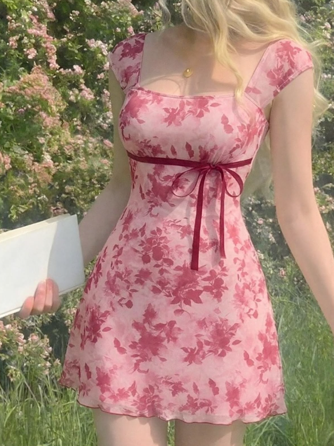 Slim Printed Pattern Women's Homecoming Dress Barbie Pink Corset Short Prom Dress Party Dress RS2443