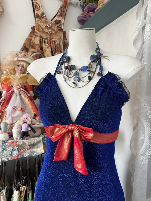 Royal blue halter-neck, fitted, bodycon fishtail gown, prom dress R6363