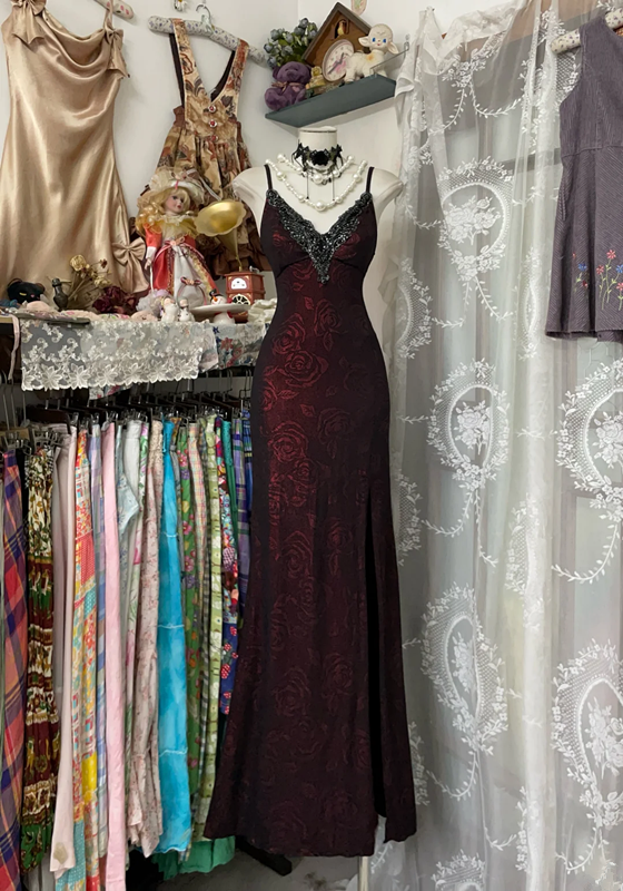 Dark red suspender lace trim waist slim sexy long skirt prom dress R6205