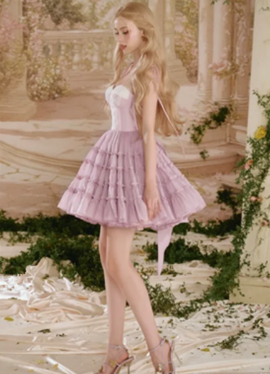 Light purple halter top, slim waist, long skirt, princess skirt, homecoming dress R4548