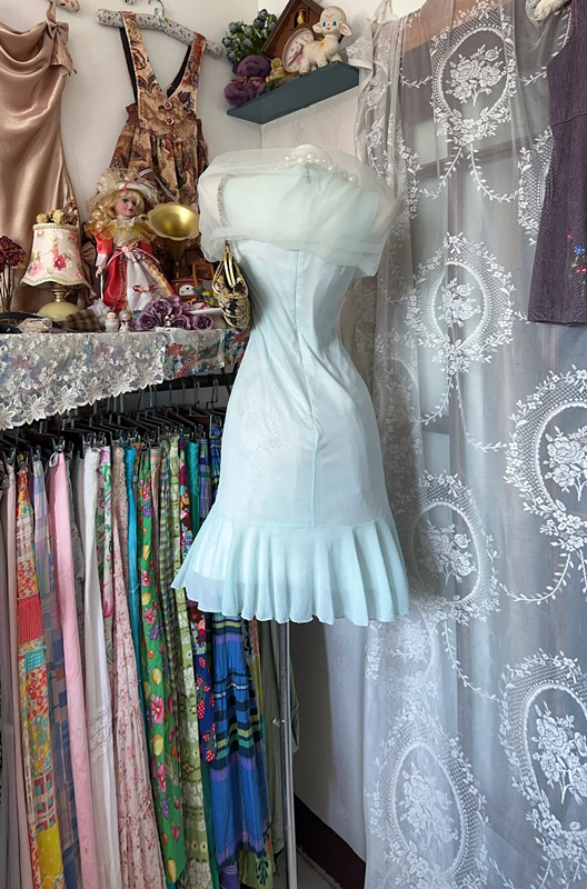 Light mint green slim waist cute short skirt prom dress R6129