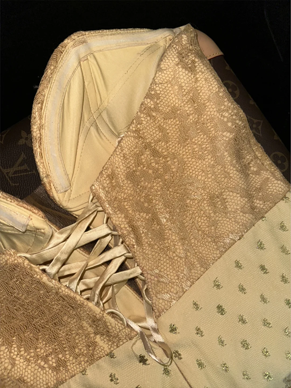 Gold strapless fitted mermaid skirt long ball gown R6847